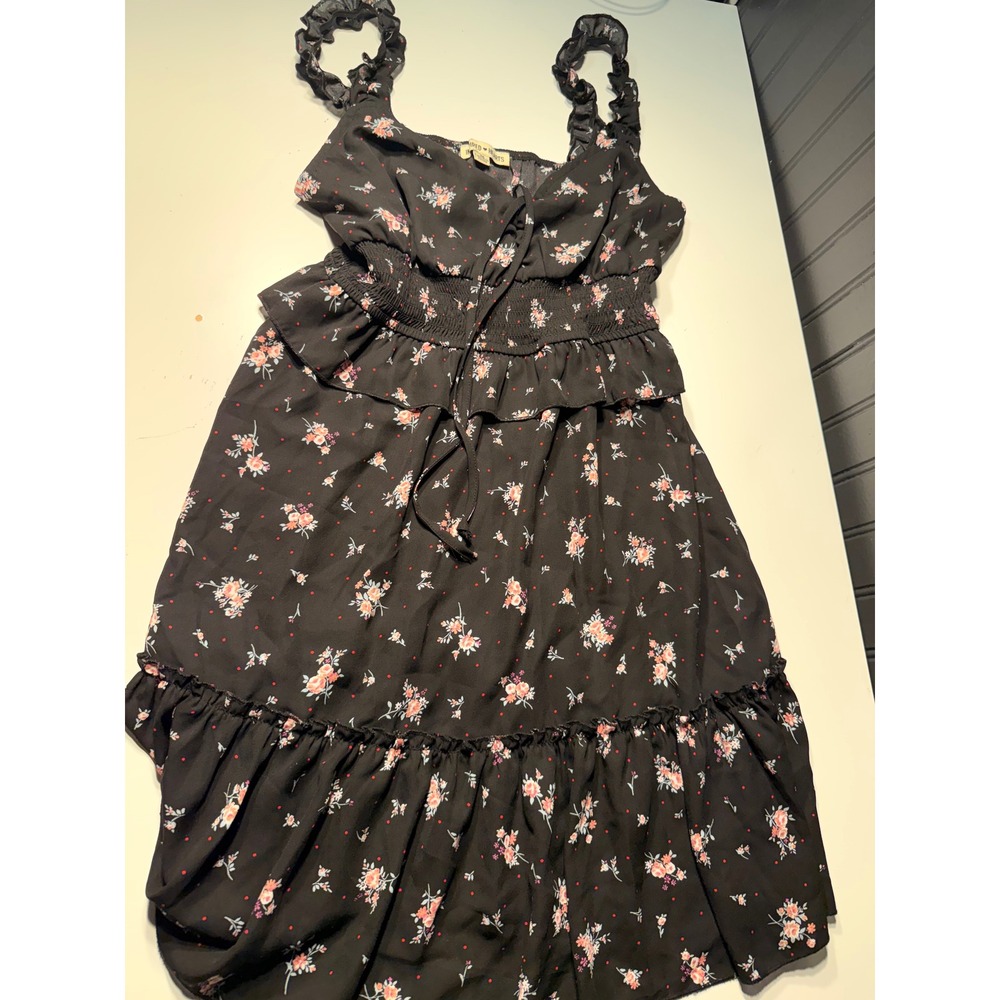 Inspired Hearts Black Floral Smocked Ruffle Sun Dress Women Medium 6DXXY868R